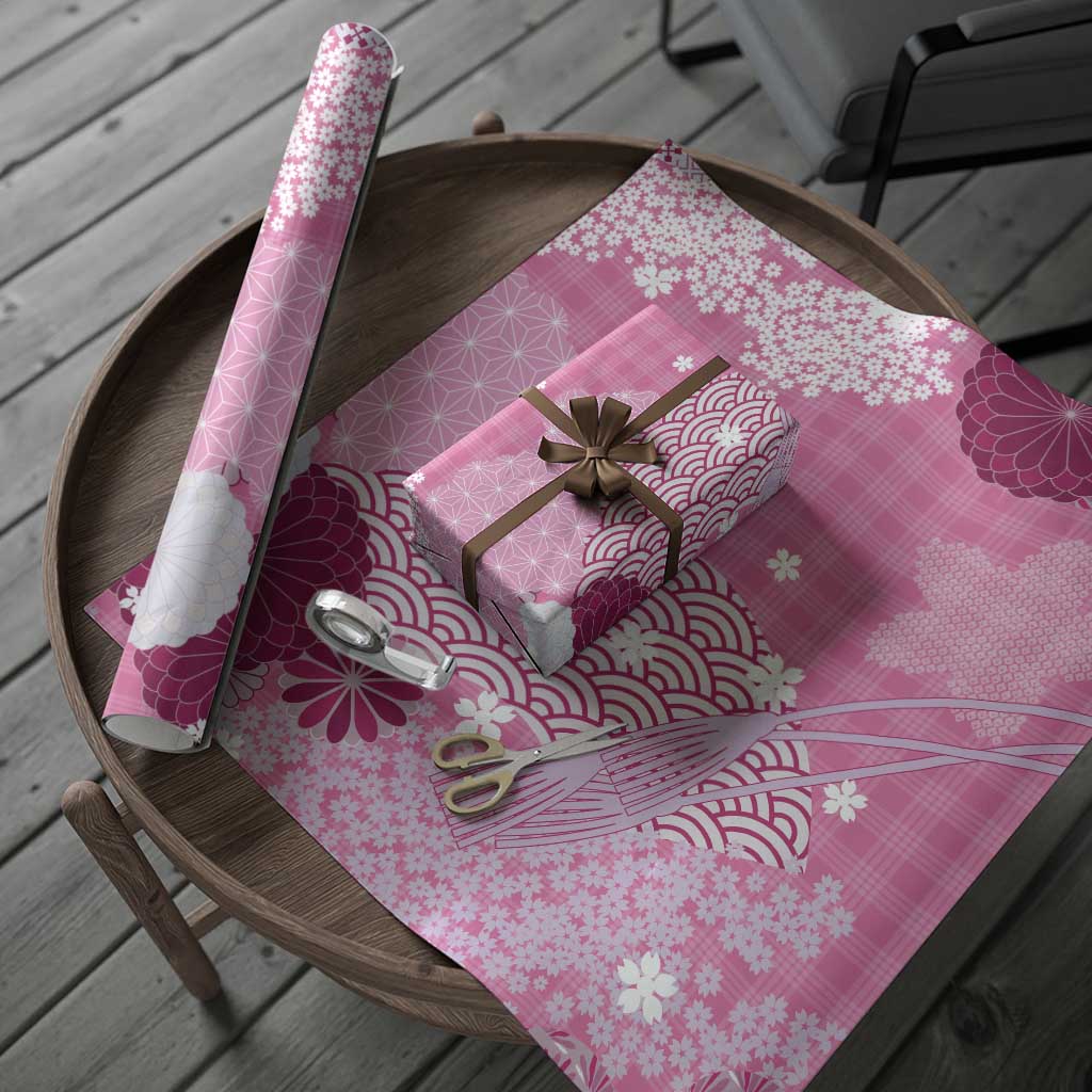 Pink Palaka Japanese Patterns Wrapping Paper Asanoha Seigaiha Sakura Motif - Polynesian Pride
