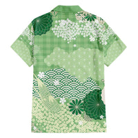 Green Palaka Japanese Patterns Family Matching Long Sleeve Bodycon Dress and Hawaiian Shirt Asanoha Seigaiha Sakura Motif LT14 - Polynesian Pride