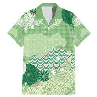 Green Palaka Japanese Patterns Family Matching Mermaid Dress and Hawaiian Shirt Asanoha Seigaiha Sakura Motif LT14 Dad's Shirt - Short Sleeve Green - Polynesian Pride