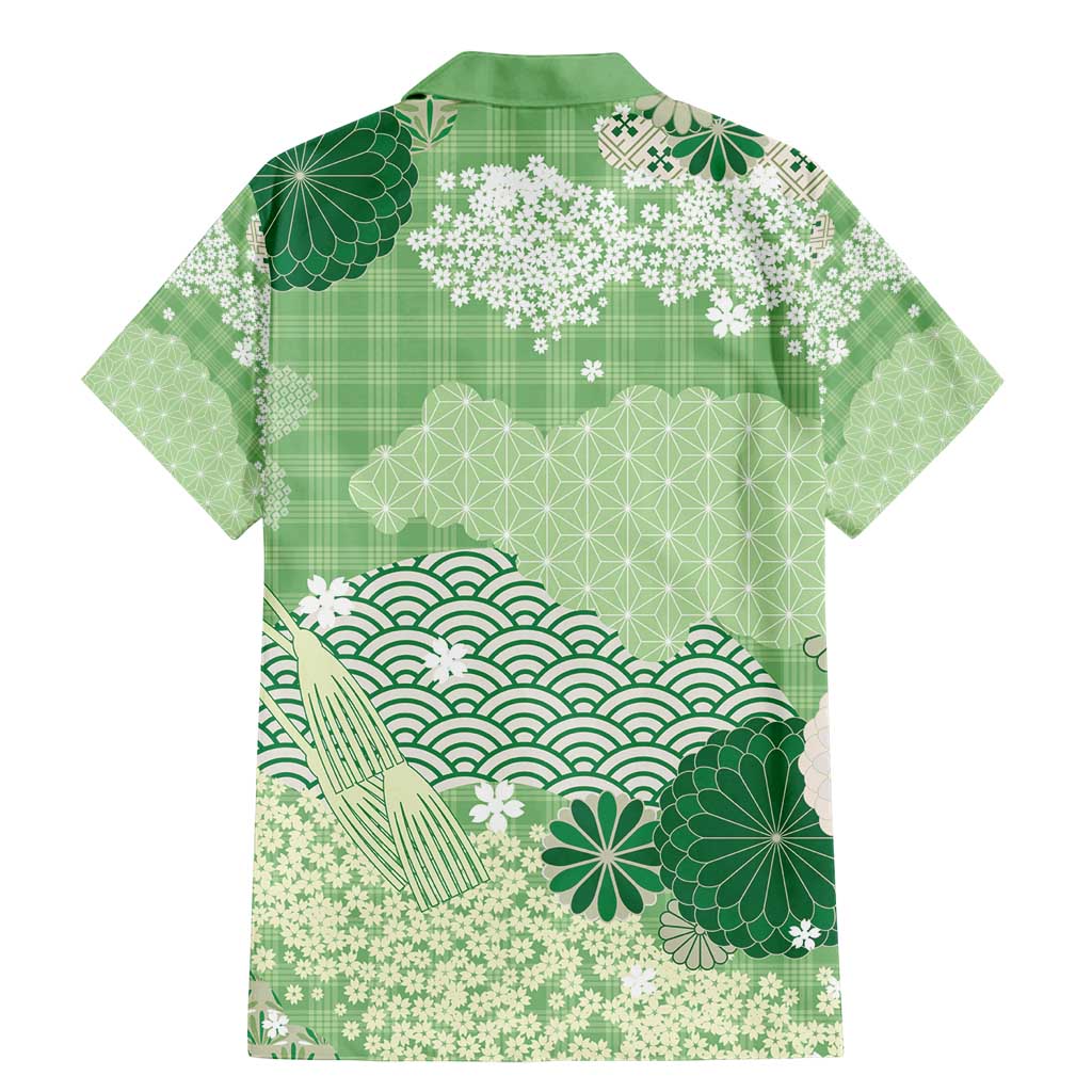 Green Palaka Japanese Patterns Family Matching Mermaid Dress and Hawaiian Shirt Asanoha Seigaiha Sakura Motif LT14 - Polynesian Pride