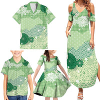 Green Palaka Japanese Patterns Family Matching Summer Maxi Dress and Hawaiian Shirt Asanoha Seigaiha Sakura Motif LT14 - Polynesian Pride