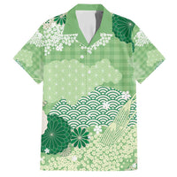 Green Palaka Japanese Patterns Family Matching Summer Maxi Dress and Hawaiian Shirt Asanoha Seigaiha Sakura Motif LT14 Dad's Shirt - Short Sleeve Green - Polynesian Pride