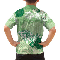 Green Palaka Japanese Patterns Family Matching Tank Maxi Dress and Hawaiian Shirt Asanoha Seigaiha Sakura Motif LT14 - Polynesian Pride