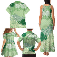 Green Palaka Japanese Patterns Family Matching Tank Maxi Dress and Hawaiian Shirt Asanoha Seigaiha Sakura Motif LT14 - Polynesian Pride