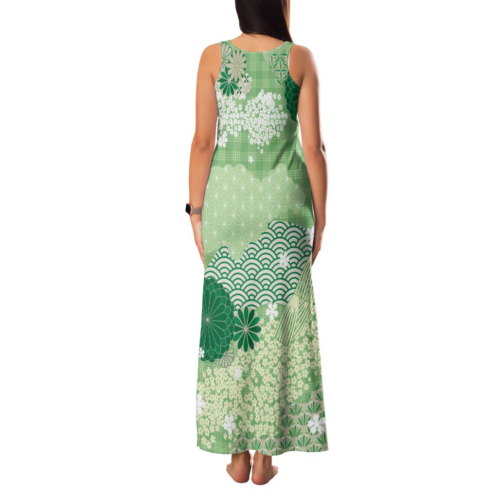 Green Palaka Japanese Patterns Family Matching Tank Maxi Dress and Hawaiian Shirt Asanoha Seigaiha Sakura Motif LT14 - Polynesian Pride