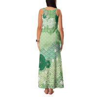 Green Palaka Japanese Patterns Family Matching Tank Maxi Dress and Hawaiian Shirt Asanoha Seigaiha Sakura Motif LT14 - Polynesian Pride