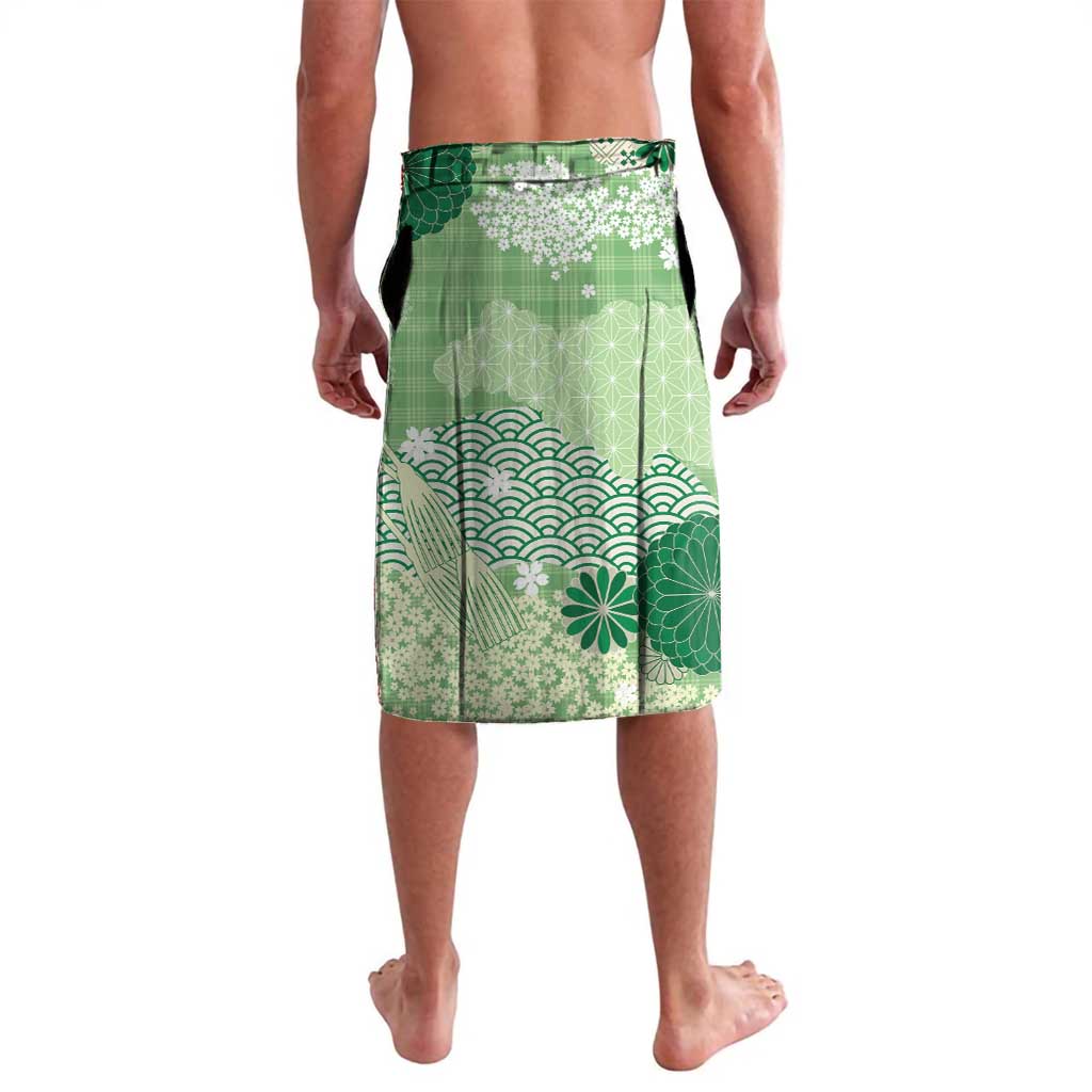 Green Palaka Japanese Patterns Lavalava Asanoha Seigaiha Sakura Motif LT14 - Polynesian Pride