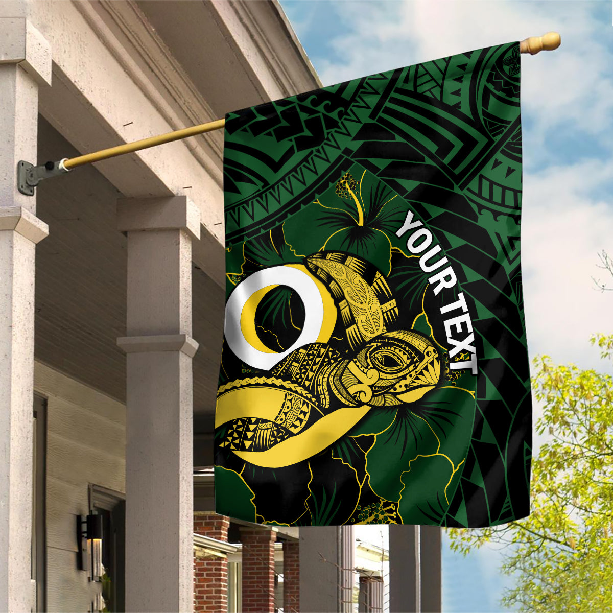Personalised Solomon Islands Western Province Day Garden Flag Sea Turtle Mix Polynesian Hibiscus Pattern LT14 House Flag Green - Polynesian Pride