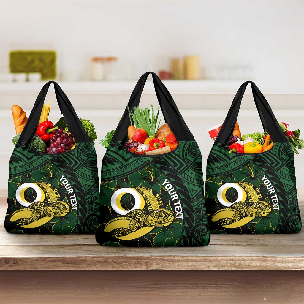 Personalised Solomon Islands Western Province Day Grocery Bag Sea Turtle Mix Polynesian Hibiscus Pattern