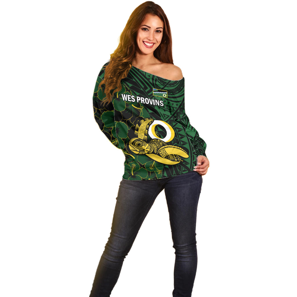Personalised Solomon Islands Western Province Day Off Shoulder Sweater Sea Turtle Mix Polynesian Hibiscus Pattern LT14 - Polynesian Pride