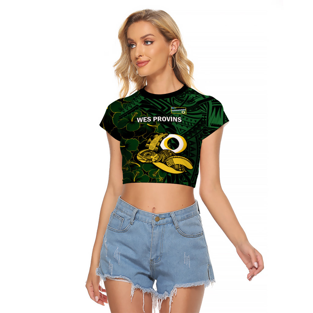 Personalised Solomon Islands Western Province Day Raglan Cropped T Shirt Sea Turtle Mix Polynesian Hibiscus Pattern LT14 Female Green - Polynesian Pride