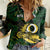 Personalised Solomon Islands Western Province Day Women Casual Shirt Sea Turtle Mix Polynesian Hibiscus Pattern LT14 Female Green - Polynesian Pride