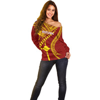 Personalised Fiji Rotuma Off Shoulder Sweater Fijian Tapa Pattern LT14 - Polynesian Pride