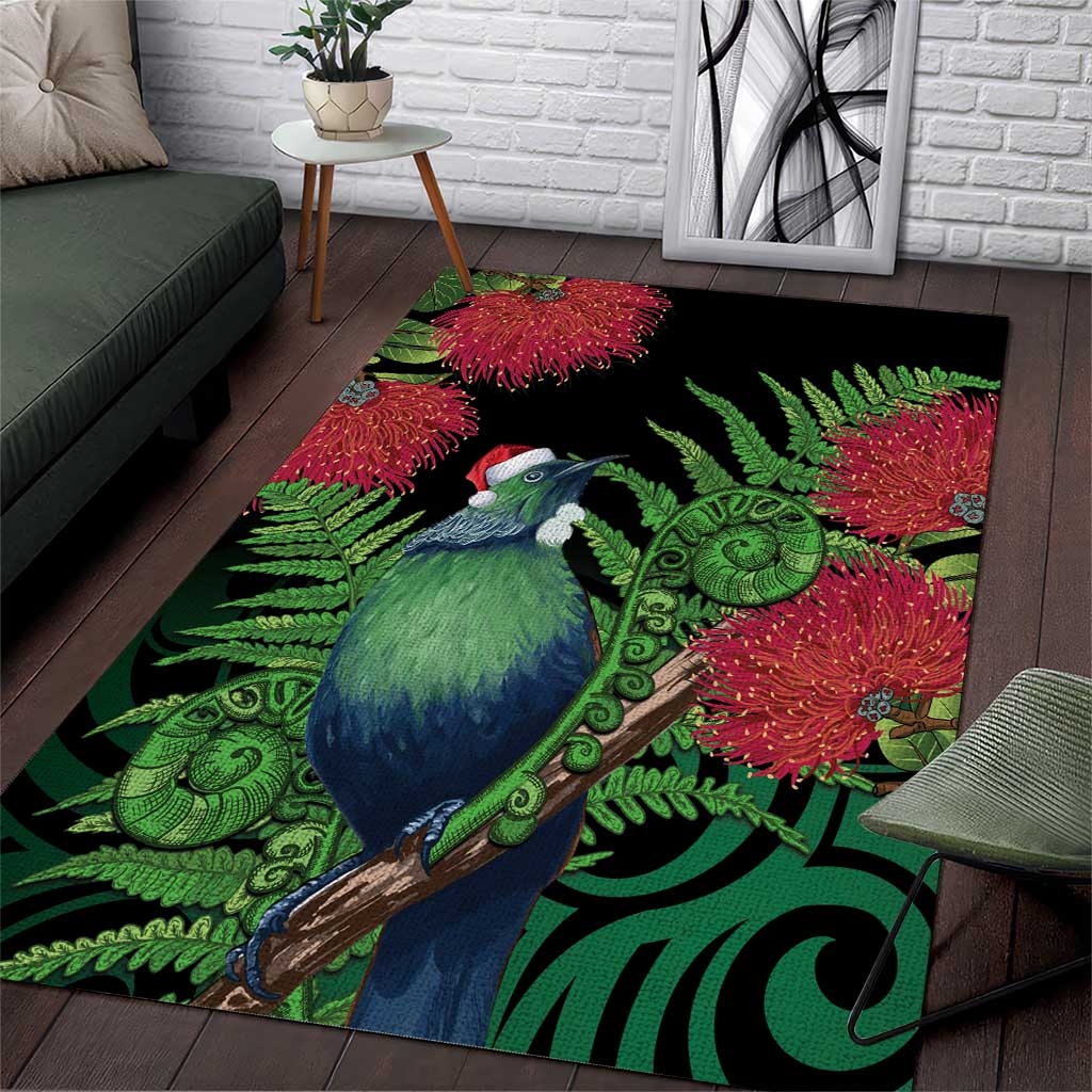 New Zealand Tui Bird Christmas Area Rug Maori Fern Mix Pohotukawa LT14 Black - Polynesian Pride