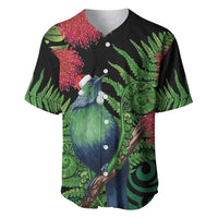 New Zealand Tui Bird Christmas Baseball Jersey Maori Fern Mix Pohotukawa LT14 Black - Polynesian Pride