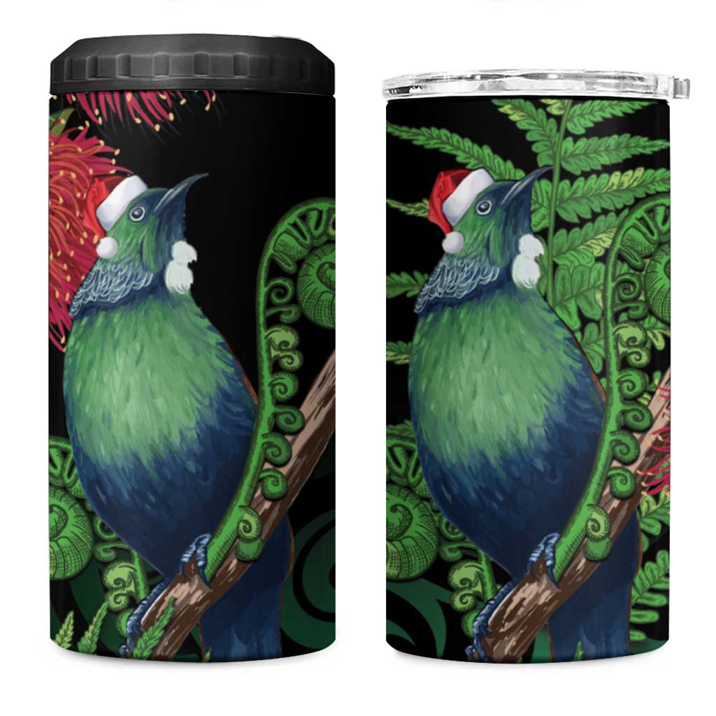 New Zealand Tui Bird Christmas 4 in 1 Can Cooler Tumbler Maori Fern Mix Pohotukawa LT14 One Size: 16 oz Black - Polynesian Pride