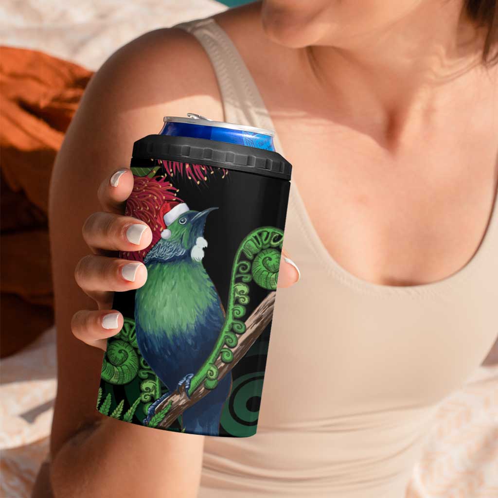 New Zealand Tui Bird Christmas 4 in 1 Can Cooler Tumbler Maori Fern Mix Pohotukawa LT14 - Polynesian Pride
