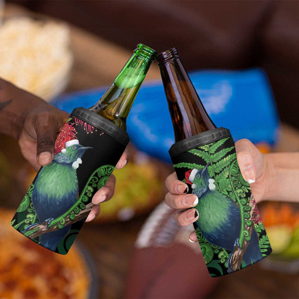 New Zealand Tui Bird Christmas 4 in 1 Can Cooler Tumbler Maori Fern Mix Pohotukawa LT14 - Polynesian Pride