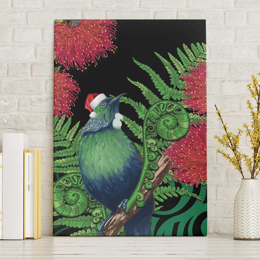 New Zealand Tui Bird Christmas Canvas Wall Art Maori Fern Mix Pohotukawa LT14 Without Frame Black - Polynesian Pride