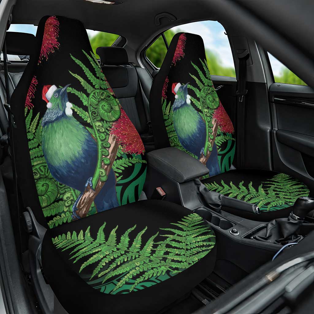 New Zealand Tui Bird Christmas Car Seat Cover Maori Fern Mix Pohotukawa LT14 One Size Black - Polynesian Pride