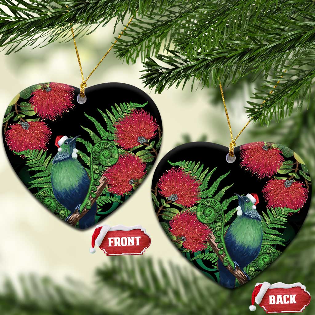 New Zealand Tui Bird Christmas Ceramic Ornament Maori Fern Mix Pohotukawa