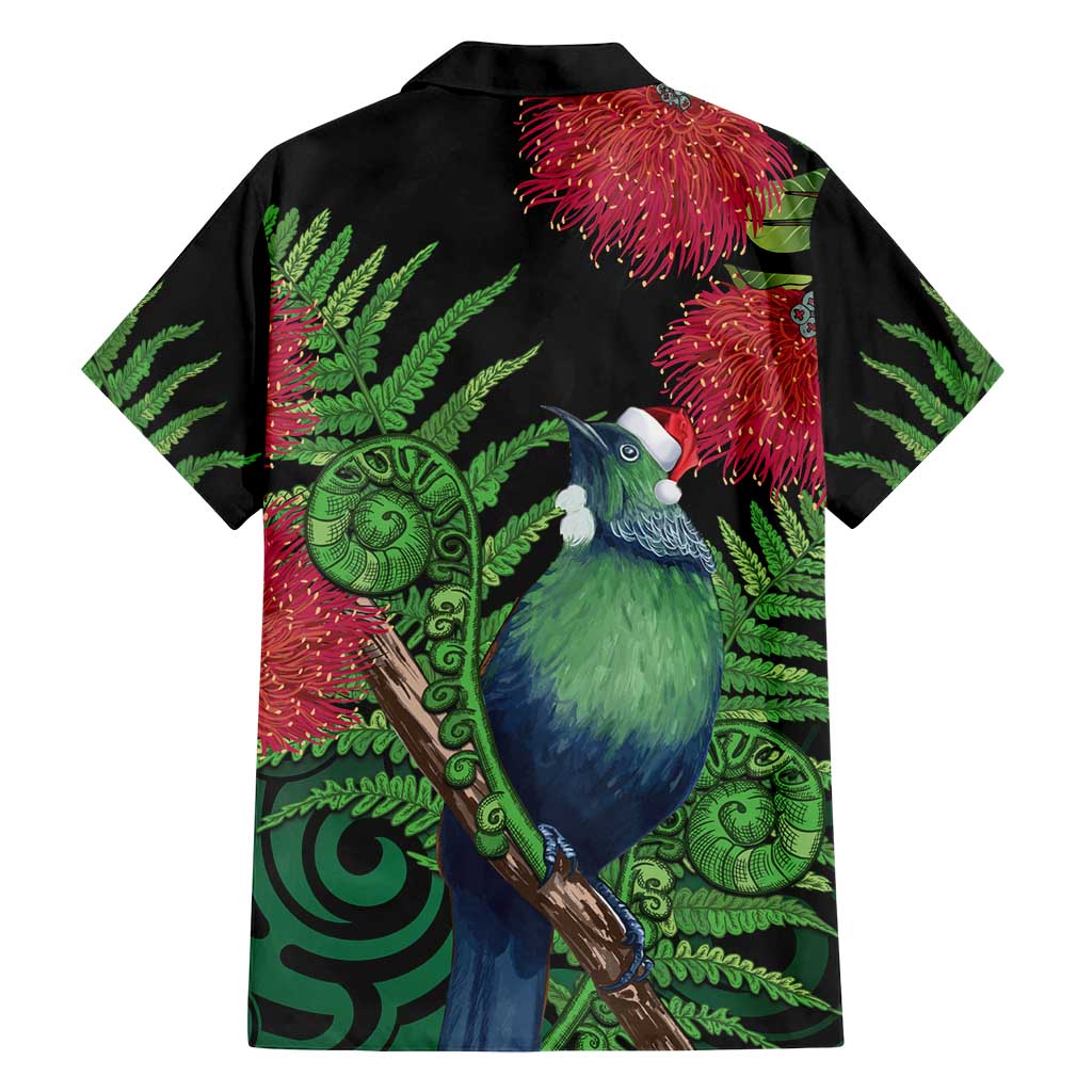 New Zealand Tui Bird Christmas Family Matching Long Sleeve Bodycon Dress and Hawaiian Shirt Maori Fern Mix Pohotukawa LT14 - Polynesian Pride
