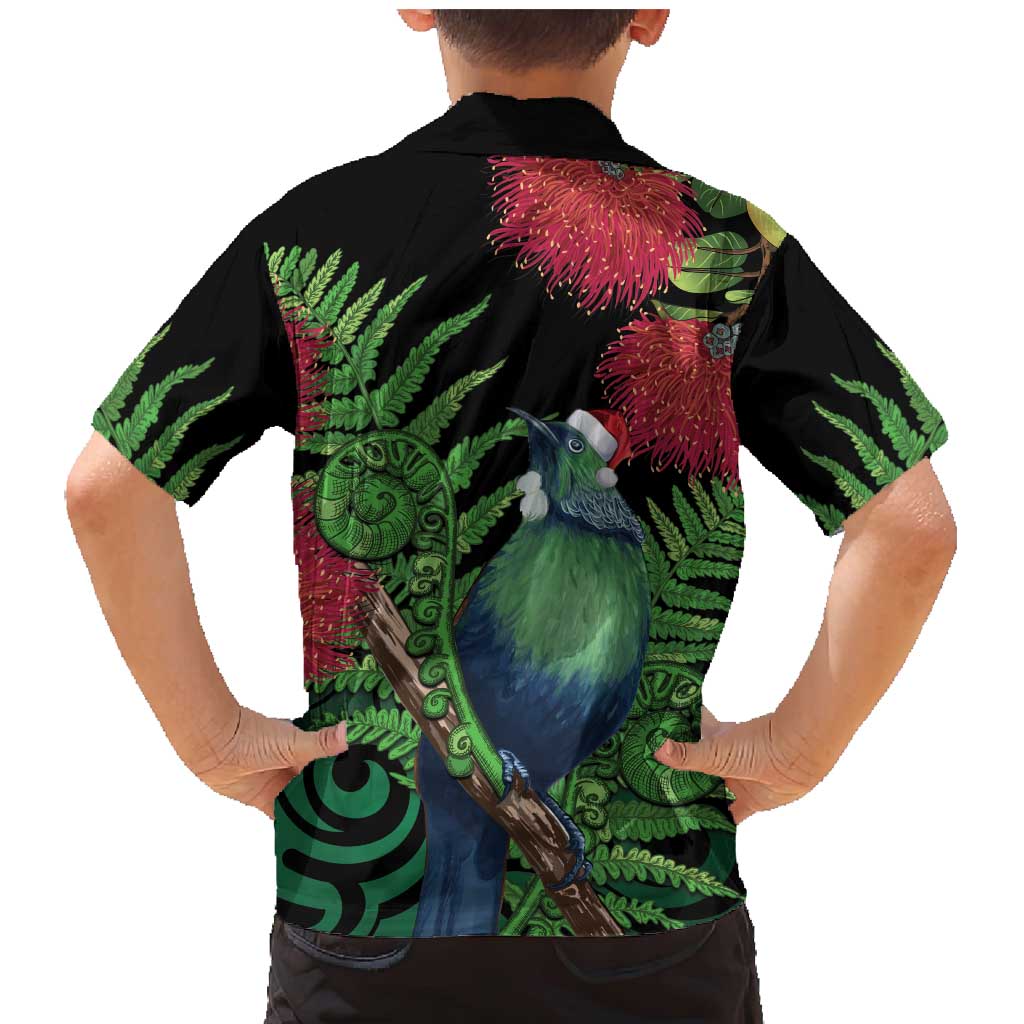 New Zealand Tui Bird Christmas Family Matching Mermaid Dress and Hawaiian Shirt Maori Fern Mix Pohotukawa LT14 - Polynesian Pride