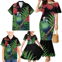 New Zealand Tui Bird Christmas Family Matching Mermaid Dress and Hawaiian Shirt Maori Fern Mix Pohotukawa LT14 - Polynesian Pride