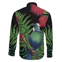 New Zealand Tui Bird Christmas Family Matching Off Shoulder Maxi Dress and Hawaiian Shirt Maori Fern Mix Pohotukawa LT14 - Polynesian Pride