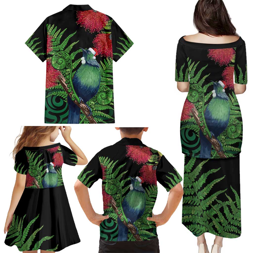 New Zealand Tui Bird Christmas Family Matching Puletasi and Hawaiian Shirt Maori Fern Mix Pohotukawa LT14 - Polynesian Pride