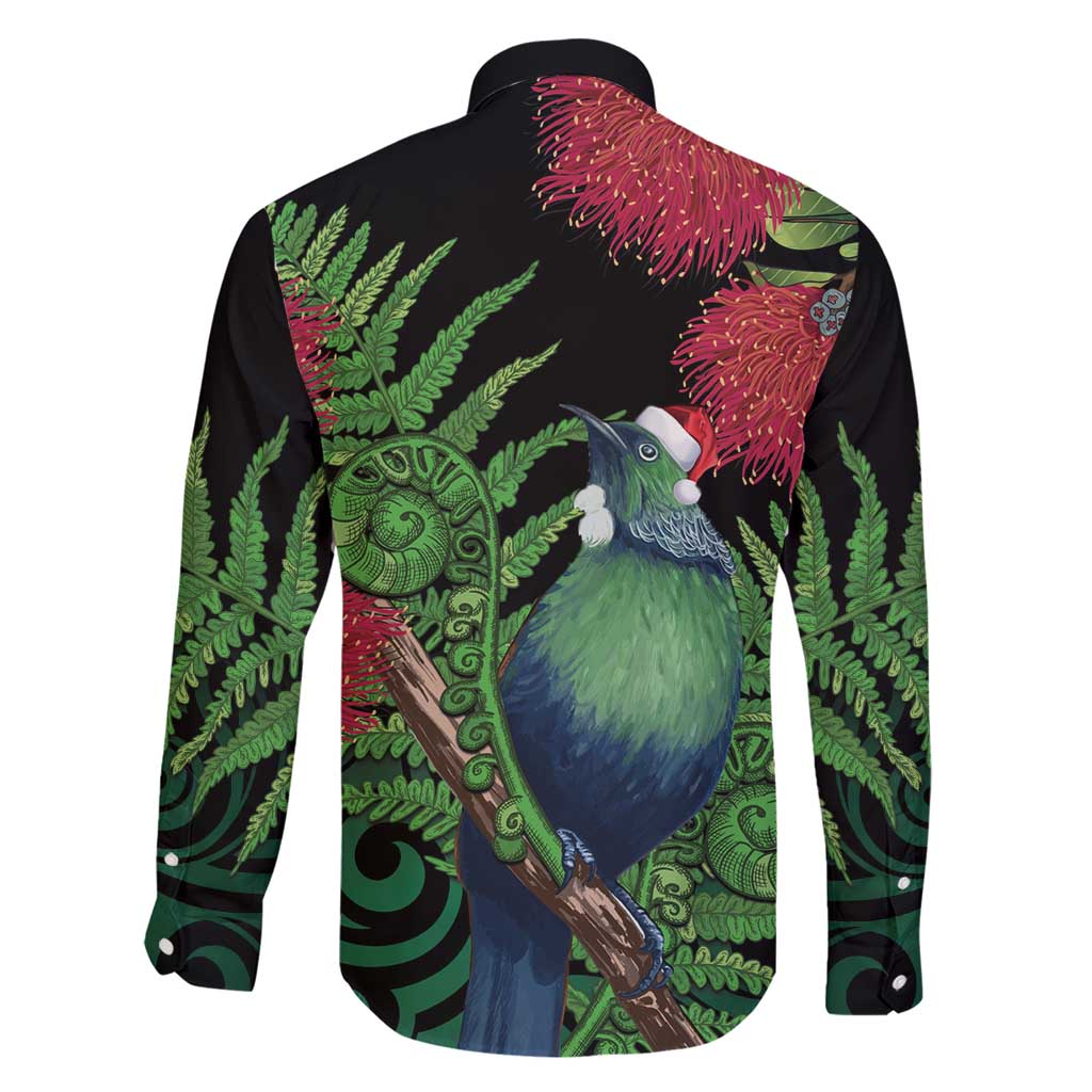 New Zealand Tui Bird Christmas Family Matching Short Sleeve Bodycon Dress and Hawaiian Shirt Maori Fern Mix Pohotukawa LT14 - Polynesian Pride