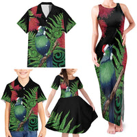 New Zealand Tui Bird Christmas Family Matching Tank Maxi Dress and Hawaiian Shirt Maori Fern Mix Pohotukawa LT14 - Polynesian Pride