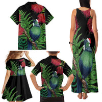 New Zealand Tui Bird Christmas Family Matching Tank Maxi Dress and Hawaiian Shirt Maori Fern Mix Pohotukawa LT14 - Polynesian Pride