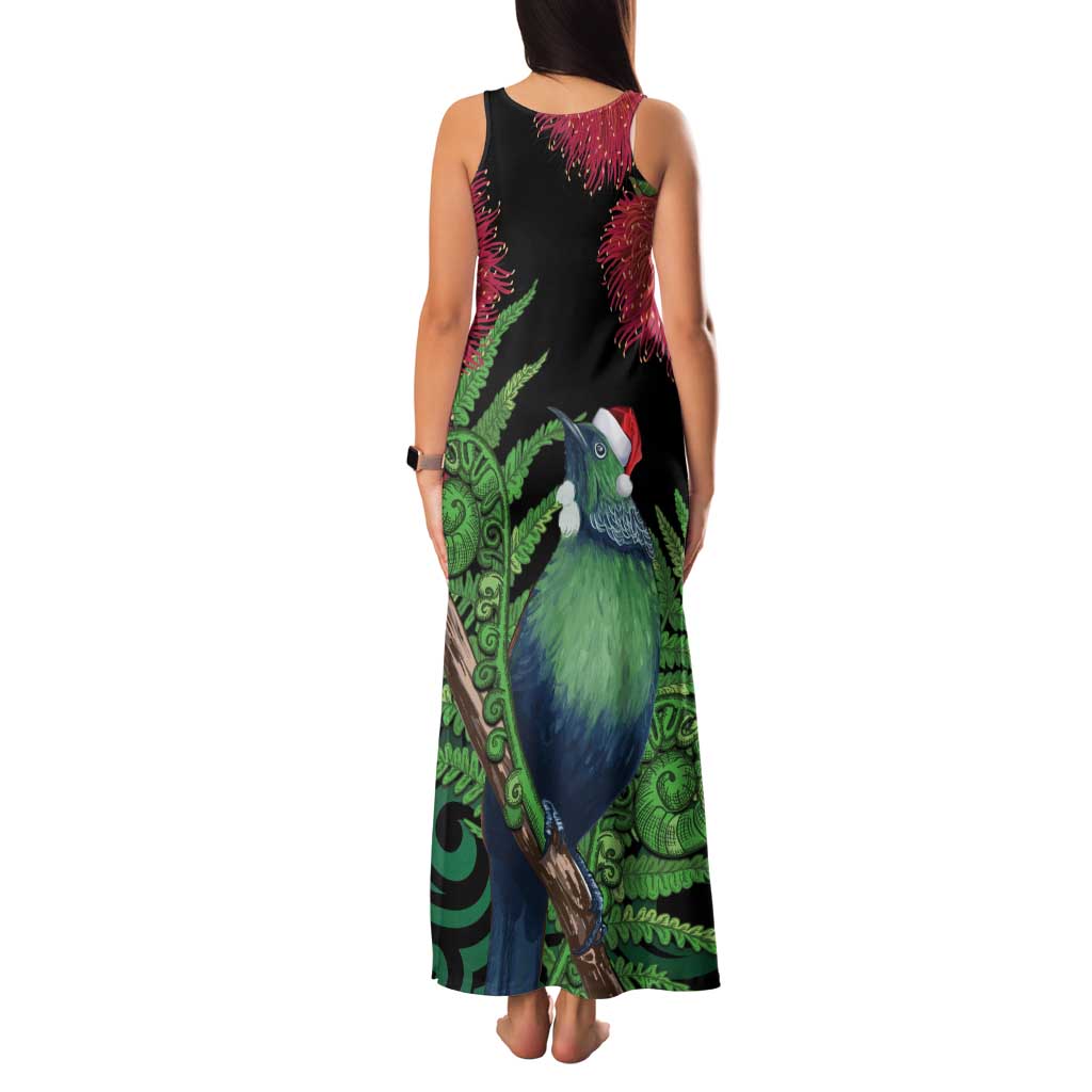 New Zealand Tui Bird Christmas Family Matching Tank Maxi Dress and Hawaiian Shirt Maori Fern Mix Pohotukawa LT14 - Polynesian Pride