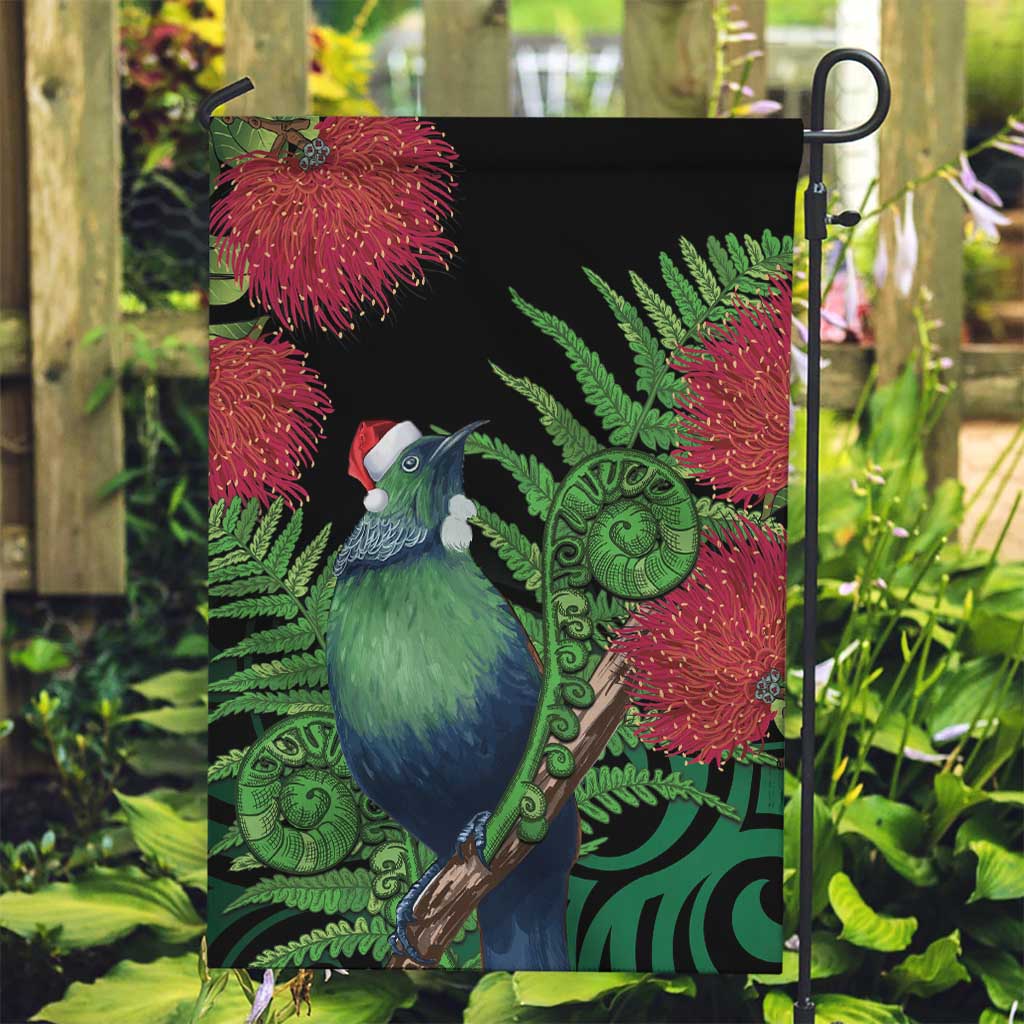 New Zealand Tui Bird Christmas Garden Flag Maori Fern Mix Pohotukawa LT14 Garden Flag Black - Polynesian Pride