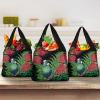 New Zealand Tui Bird Christmas Grocery Bag Maori Fern Mix Pohotukawa LT14 3-pack One Size Black - Polynesian Pride
