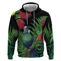 New Zealand Tui Bird Christmas Hoodie Maori Fern Mix Pohotukawa LT14 Pullover Hoodie Black - Polynesian Pride