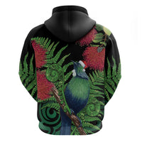 New Zealand Tui Bird Christmas Hoodie Maori Fern Mix Pohotukawa LT14 - Polynesian Pride