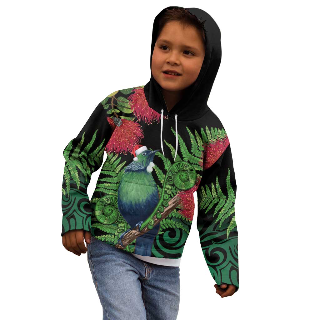 New Zealand Tui Bird Christmas Kid Hoodie Maori Fern Mix Pohotukawa LT14 - Polynesian Pride