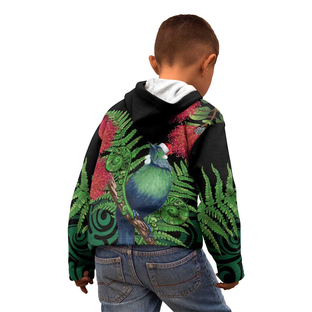 New Zealand Tui Bird Christmas Kid Hoodie Maori Fern Mix Pohotukawa LT14 - Polynesian Pride