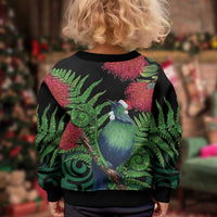 New Zealand Tui Bird Christmas Kid Ugly Christmas Sweater Maori Fern Mix Pohotukawa LT14 - Polynesian Pride
