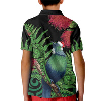 New Zealand Tui Bird Christmas Kid Polo Shirt Maori Fern Mix Pohotukawa LT14 - Polynesian Pride