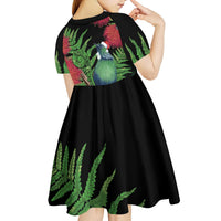 New Zealand Tui Bird Christmas Kid Short Sleeve Dress Maori Fern Mix Pohotukawa LT14 - Polynesian Pride