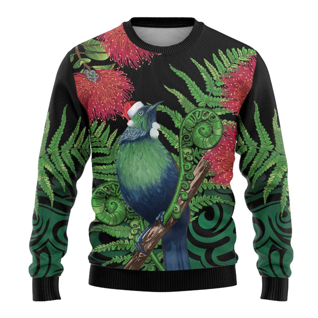 New Zealand Tui Bird Christmas Ugly Christmas Sweater Maori Fern Mix Pohotukawa LT14 - Polynesian Pride