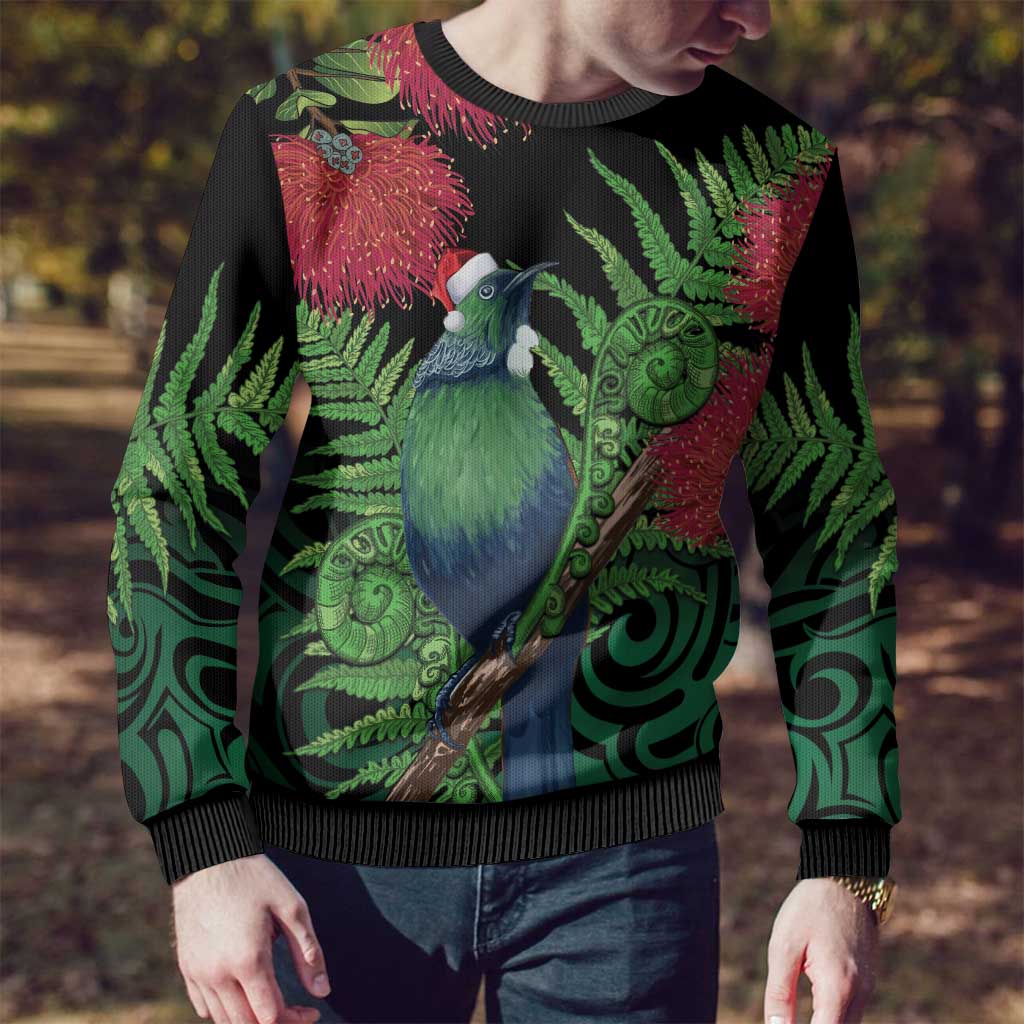 New Zealand Tui Bird Christmas Ugly Christmas Sweater Maori Fern Mix Pohotukawa LT14 - Polynesian Pride