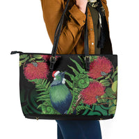 New Zealand Tui Bird Christmas Leather Tote Bag Maori Fern Mix Pohotukawa LT14 - Polynesian Pride