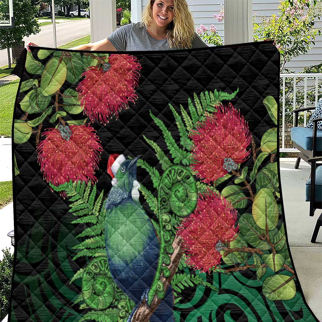 New Zealand Tui Bird Christmas Quilt Maori Fern Mix Pohotukawa LT14 Black - Polynesian Pride