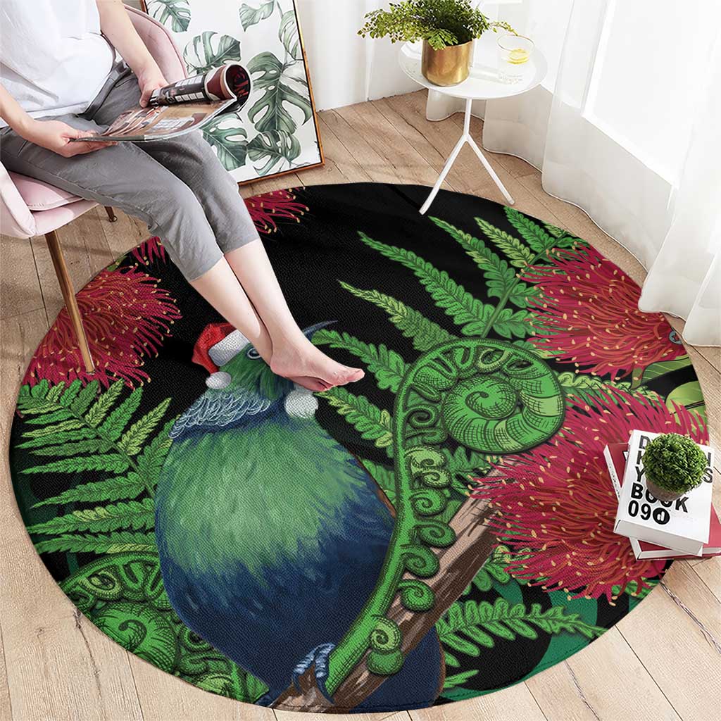 New Zealand Tui Bird Christmas Round Carpet Maori Fern Mix Pohotukawa LT14 - Polynesian Pride