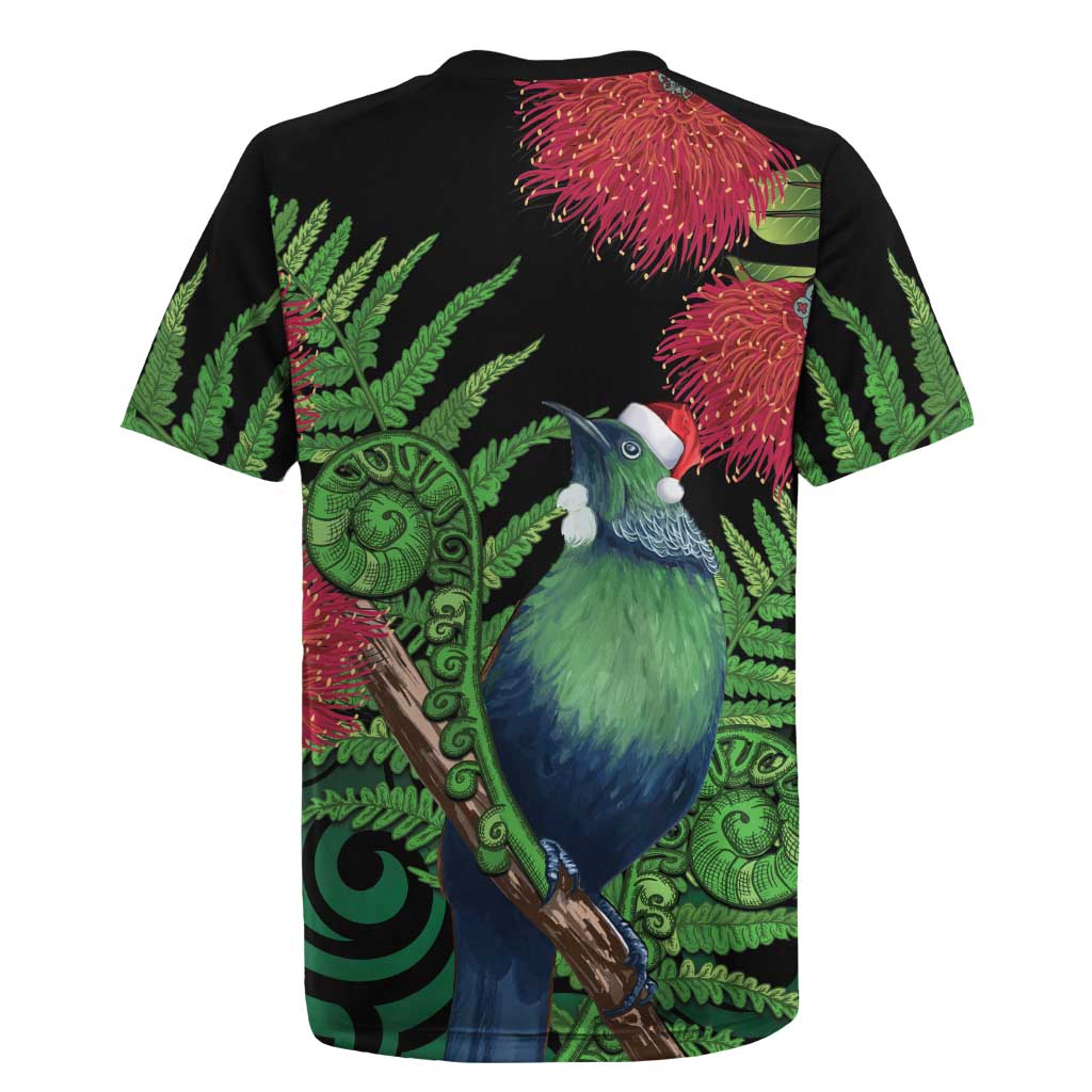 New Zealand Tui Bird Christmas Rugby Jersey Maori Fern Mix Pohotukawa LT14 - Polynesian Pride