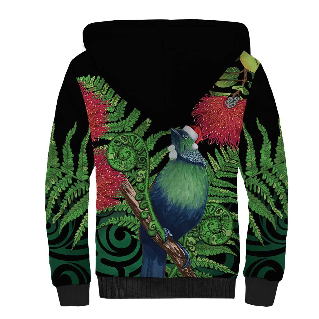 New Zealand Tui Bird Christmas Sherpa Hoodie Maori Fern Mix Pohotukawa LT14 - Polynesian Pride